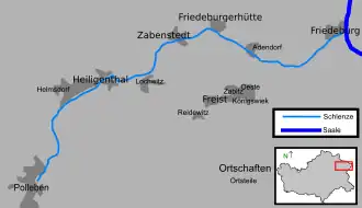 De Schlenze die uitkomt in de Saale