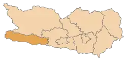 De ligging van het district Hermagor in de deelstaat Karinthië