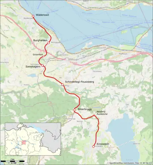 Spoorlijn Wädenswil - Einsiedeln op de kaart