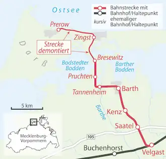 Spoorlijn Velgast - Prerow op de kaart