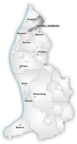 Ligging tussen de andere gemeenten van Liechtenstein
