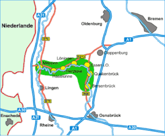 Kaart Hasedal beneden Osnabrück