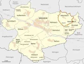 Locatie van Adersbach in de gemeente