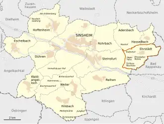 Locatie van Ehrstädt in de gemeente