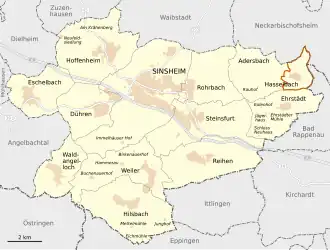 Locatie van Hasselbach in de gemeente