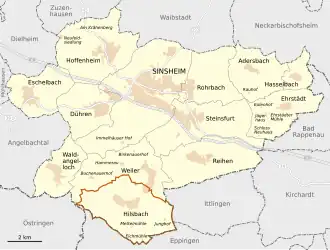 Locatie van Hilsbach in de gemeente