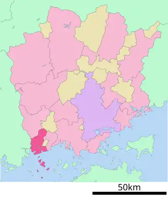 Situering van Kasaoka in de prefectuur Okayama