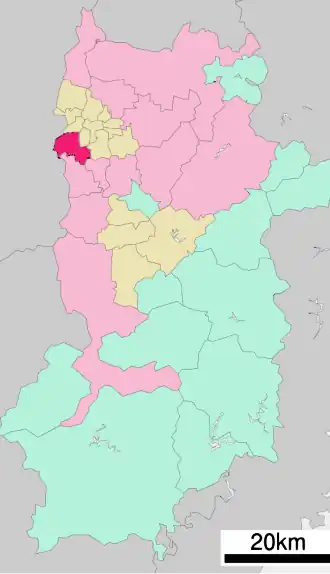 Situering van Kashiba in de prefectuur Nara