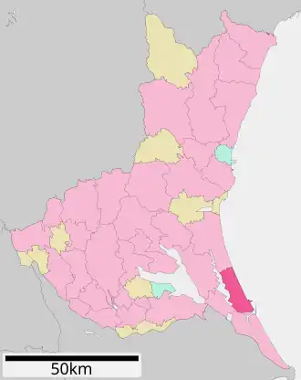 Situering van Kashima in de prefectuur Ibaraki