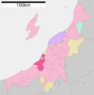 Situering van Kashiwazaki in de prefectuur Niigata