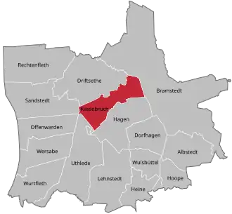 Ligging Kassebruch in de gem. Hagen im Bremischen