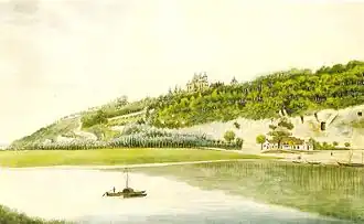 Kasteel met daarvan rechts de kapel (rond 1830)