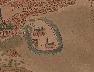 Het omgrachte Kasteel van Axel op een kaart uit 1560