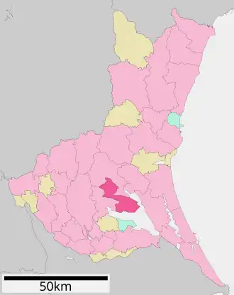 Situering van Kasumigaura in de prefectuur Ibaraki