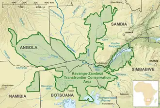 Kaart van het Kavango-Zambezi Transfrontier Conservation Area