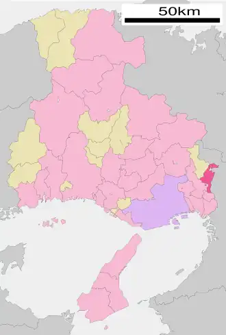 Situering van Kawanishi in de prefectuur Hyogo