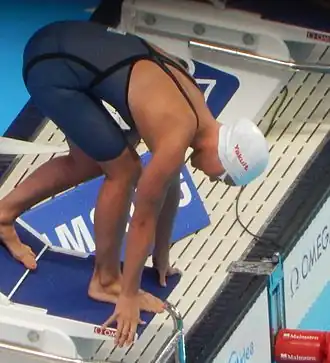 Blume op het startblok tijdens de WK 2015 in Kazan