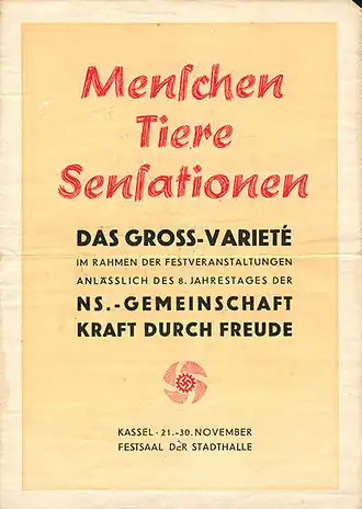 Aankondiging van KdF voor een variété-avond