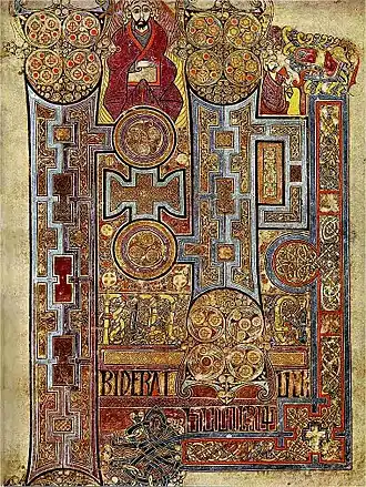 De rijkelijk versierde pagina die het begin vormt van het Evangelie volgens Johannes uit het Book of Kells (folium 292r).