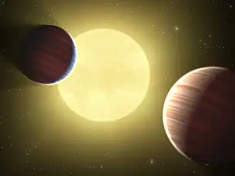 Artistieke impressie van het Kepler-9-stelsel met Kepler-9b en c