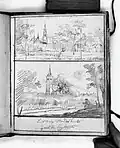 Tekening uit schetsboek, kerk Minderhout
