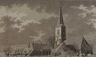 De kerk tijdens de overstroming van 5 februari 1825