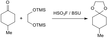 Acetaalvorming van 4-methyl-cyclohexanon met BSU