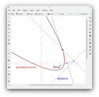 Een parabool getekend in Kig (versie oktober 2020)