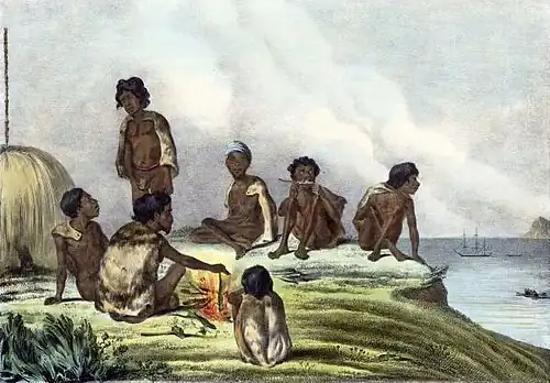 Lithografie van de Aborigines in King George Sound door Louis Boulanger in 1833