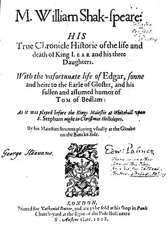 Titelpagina van de eerst quarto-editie, uitgegeven in 1608