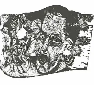 Portret van Ludwig Binswanger houtsnede door Ernst Ludwig Kirchner