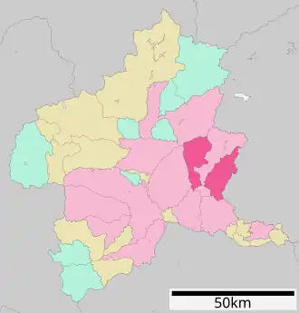 Situering van Kiryū in de prefectuur Gunma