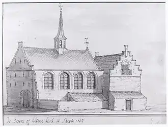 Kerkgebouw, uitgelicht, in 1722.
