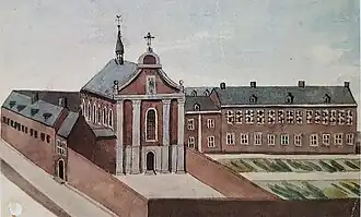 Idem, ca. 1720. Het rechterdeel is onjuist weergegeven (historiserende tekening van Ph. van Gulpen, 1840)