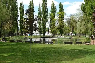 De vijver in het stadspark van Košice.