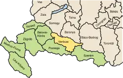 Locatie van Virovitička / Verőce / Virovititz