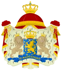 Het wapenschild van Koning Willem II met een wapenmantel