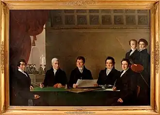 Groepsportret van het bestuur van het eerste uur uit 1812 (1828), met rechtsboven zijn zelfportret, Noordbrabants Museum[1][2]