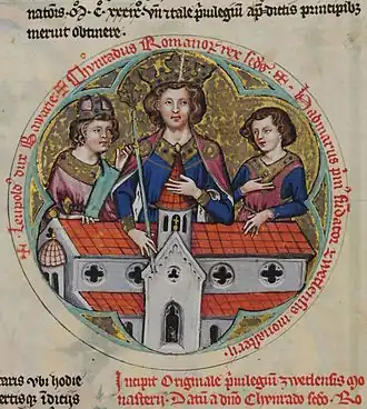 Koenraad II (m) met Leopold IV van Beieren en Hadmar van Könring