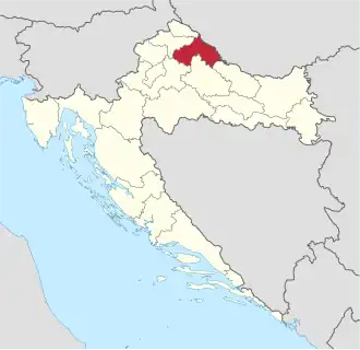 Locatie van provincie Koprivnicko-križevacka županija in Kroatië