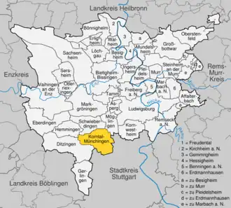 Kaart van Korntal-Münchingen