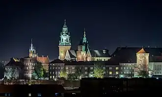 Het Koninklijke Kasteel van Wawel in de nacht
