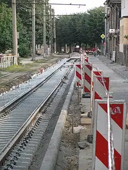 Spoorvernieuwing op de Krišjana Valdemara iela; juli 2013.