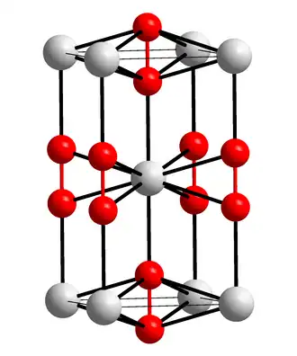 Kristalstructuur van calciumcarbide ■&nbsp;Ca2+ ■&nbsp;C22−