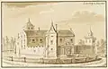 Tekening uit 1710-1730, door Abraham Rademaker. Het kasteel was overigens al lang verdwenen.