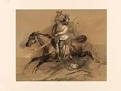 Kruisvaarder in actie (ingekleurde tekening)