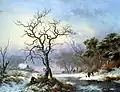 Verzamelaars van takkenbossen in een winterlandschap 1853