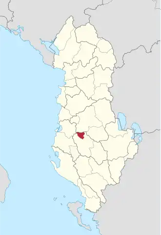 Ligging van Kuçovë binnen Albanië