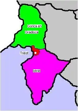 Kaart van Küstenland in 1914, het zuidelijk deel is het markgraafschap Istrië