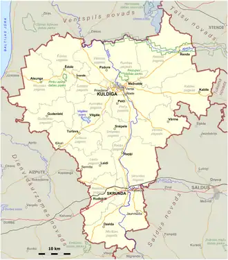 Kaart van Kuldīgas novads